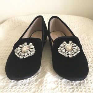 BRAND NEW Black Velvet Loafer with Jewel Accent